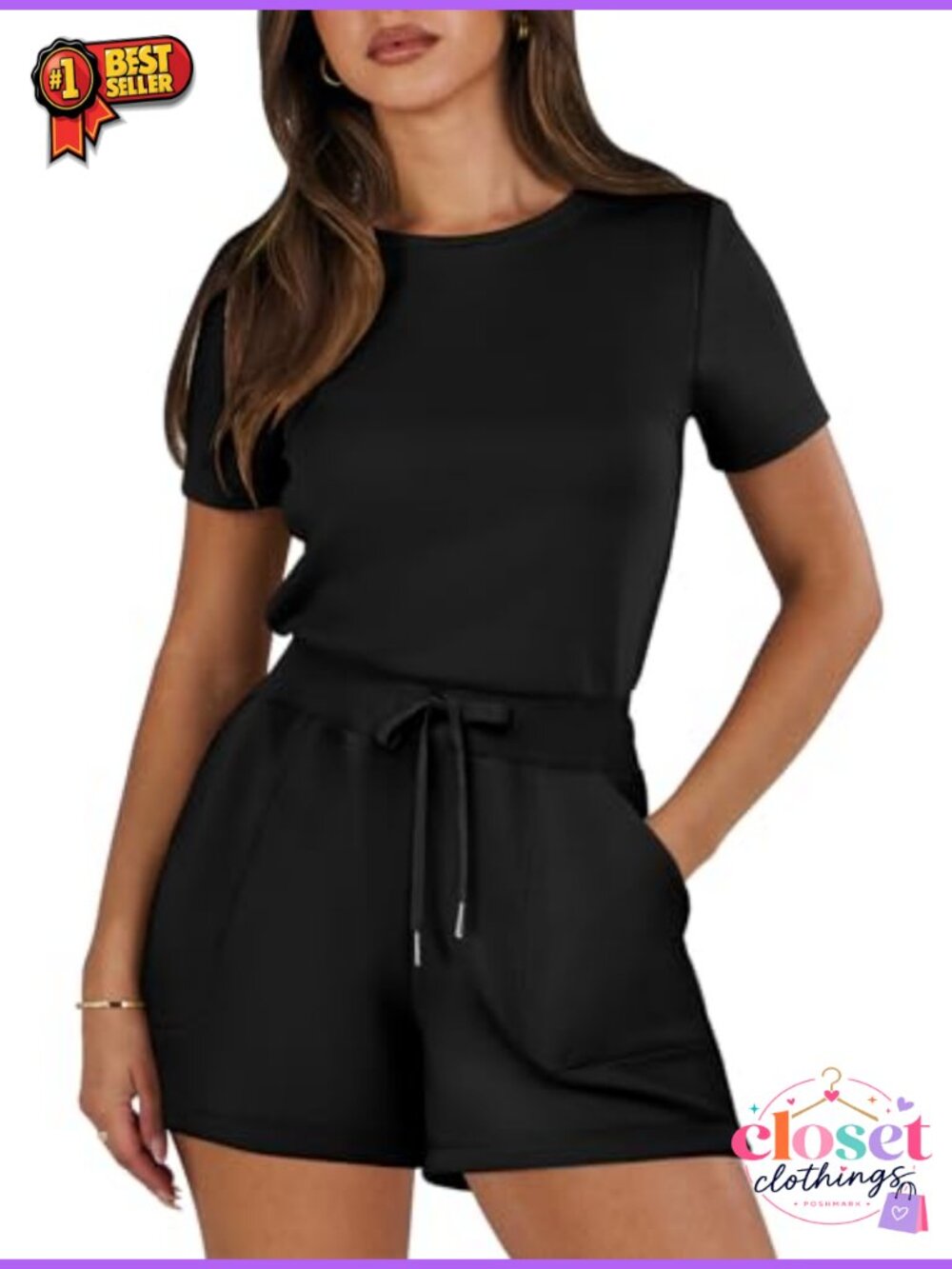 ANRABESS Women's Short Sleeve Romper One Piece Short Jumpsuit Crewneck